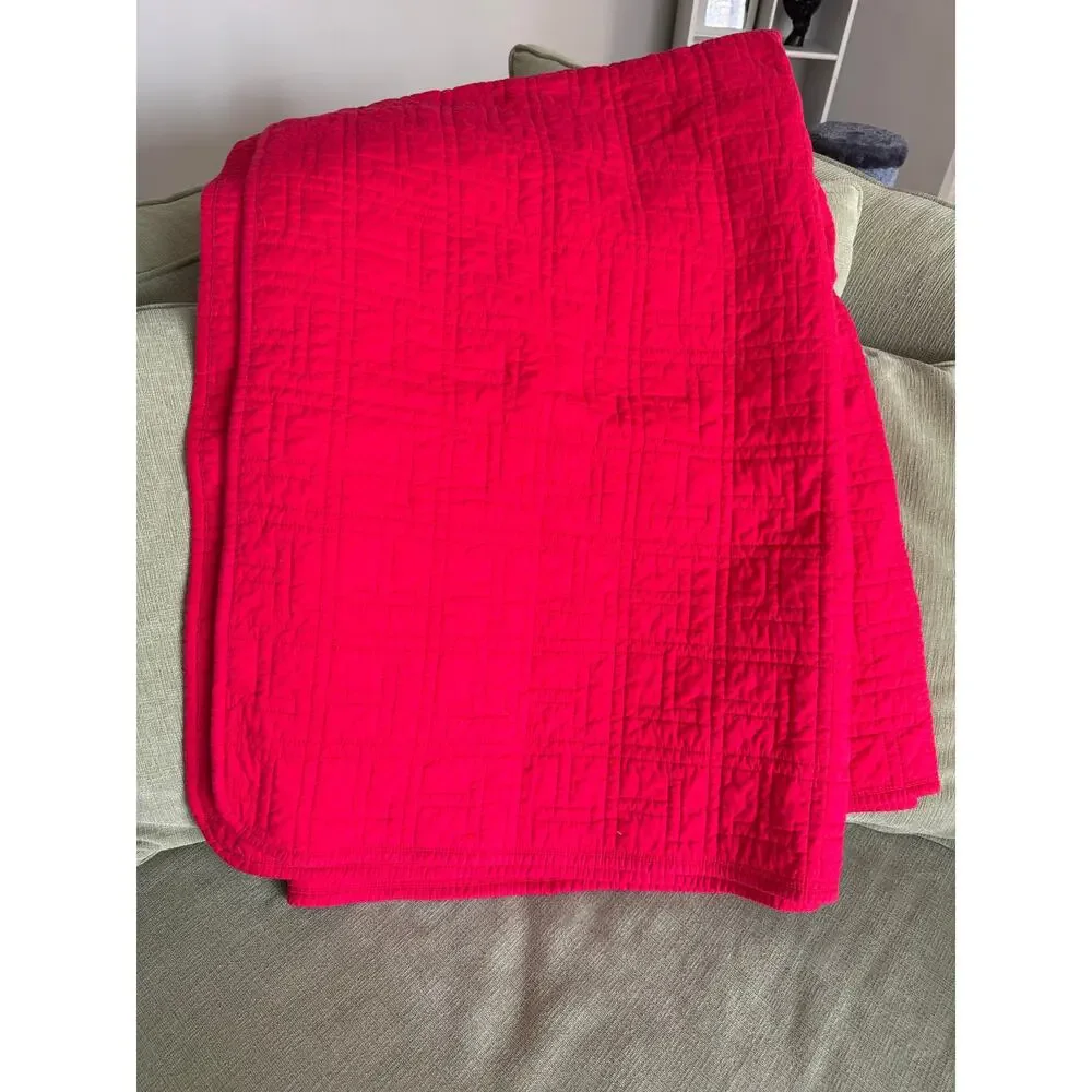 Tommy Hilfiger Red Twin Quilt T Stitching Preppy Americana Bedding 64 x 80